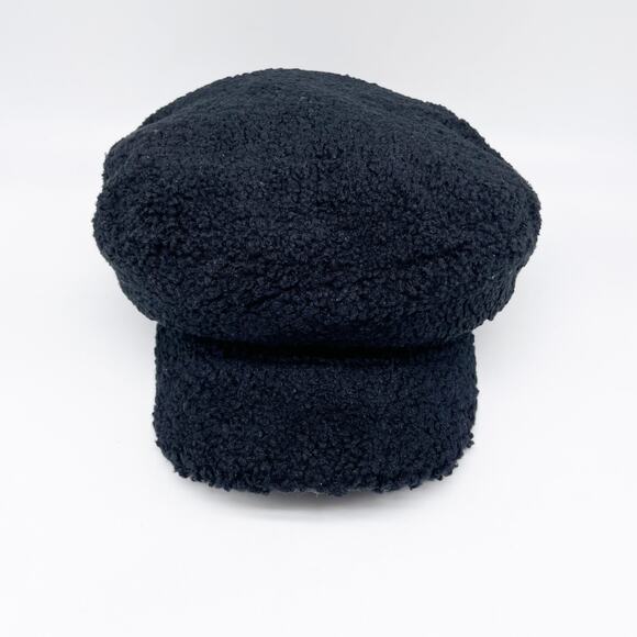 Universal Thread Women's Black Faux Sherpa Fuzzy Newsboy Baker Hat Cap Size OSFM - Picture 2 of 8